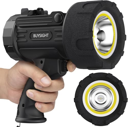 BUYSIGHT Rechargeable Spotlight Flashlight 1000 000 lumens Hand held Spotlight Waterproof Flashlight Hunting floodlight with red Filter (Graphite Black-COB) 006-COB