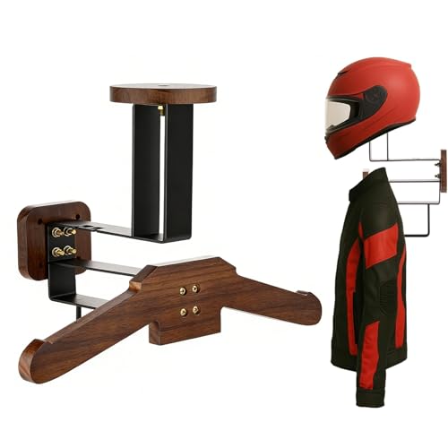 Solid Wood and Stainless Steel Wall-Mounted Helmet Holder Rack