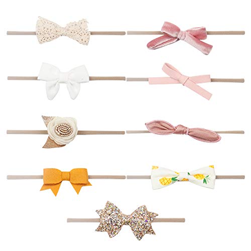 Baby Girl Flower Elastic Headband Nylon Bow Handmade Hair band for Newborn Infant Toddler Pack of 9