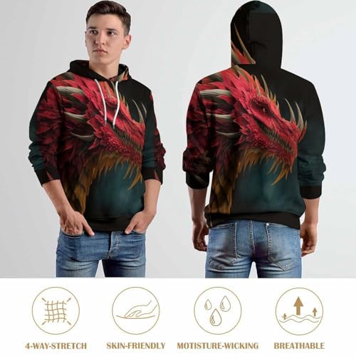 Sweat à capuche dragon rouge pull de chasse décontracté pour automne