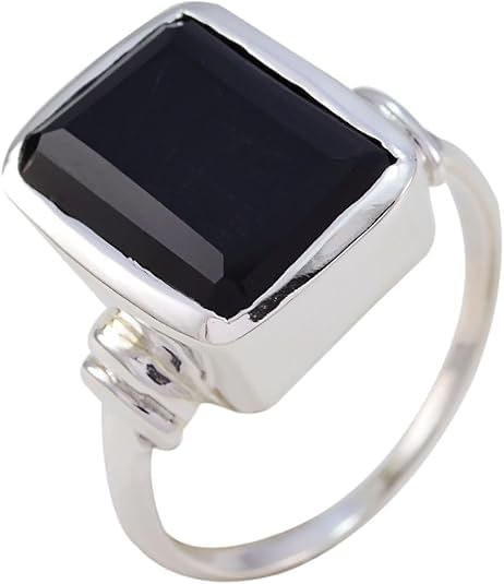 Image of 55Carat Natural Black Onyx Ring Sterling Silver Rectangle Shape Astrology US 4,5,6,7,8,9,10,11,12
