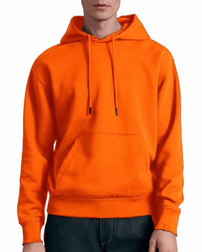 JIHUILAI Felpa con cappuccio da uomo in pile con cappuccio da uomo in misto cotone, tinta unita con coulisse (S-3XL), Arancione, XX-Large