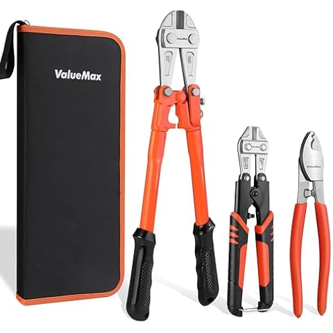 ValueMax Bolt Cutter Pliers Set, 3-Piece Heavy Duty Bolt Cutters, 14" Bolt Cutter and Mini 8" Bolt Cutter, 8" Cable Cutter with Carrying Bag for Cutting Locks, Steel Wire, Barbed Wire, Chains Cover