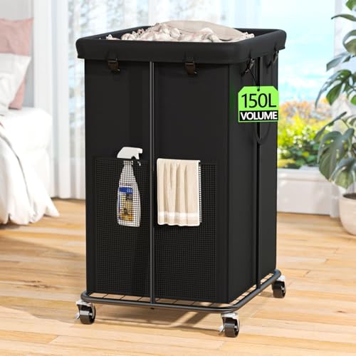 150L Laundry Hamper with Wheels, Rolling Laundry Basket with Metal Frame and...