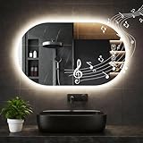 wowspeed Miroir de Salle de Bain avec Bluetooth et lumières LED, 75 x 50 cm, Anti-buée, réglable en 3 Couleurs, Interrupteur Tactile, Fonction mémoire, Verre trempé HD, Miroir Intelligent pour Salle