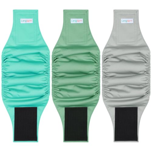 Image of Langsprit Male Belly Bands for Dogs (Pack of 3) - High Absorbing Dog Wraps Male Washable - Reusable Dog Diapers (Blue, Green, Grey, XX-Large)