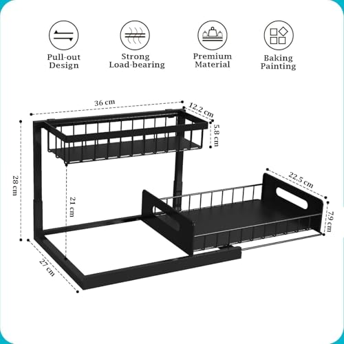 Image of INOVERA (LABEL) Kitchen Under Sink Organizer - 2 Tier Pull Out Cabinet Storage Shelves - Sliding Rack (Pack 1)