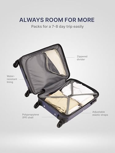 Image of Zouk Zoya Hardcase Trolley Bag Set of 2 (Medium 67cm & Large 77cm) Lightweight PP Suitcase with Silent Spinner Wheels,Telescopic Handle & Combination Lock |Travelling Luggage for Men & Women|Navy Blue
