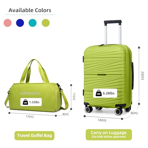 Image of LARVENDER Carry On Luggage 22x14x9 Airline Approved, Suitcases with Wheels | Expandable Hardside PP Carry On Suitcase, 20 Inch Luggage Sets 3 Piece for Women Men, TSA Lock, Wasabi Green