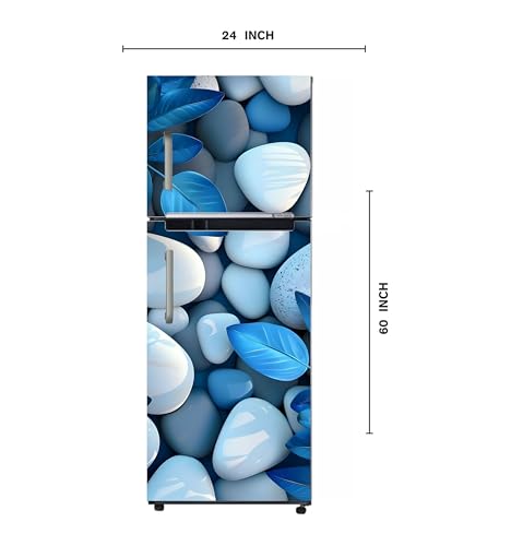 Image of DesignDecor Vinyl 3D Flower Fridge Sticker, 24x60 cm, Marble Texture, Double Door Refrigerator (Blue)