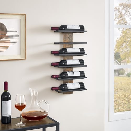 Image of Hoctieon 6 Tier Wall Mount Wine Rack, Wall Mounted Wine Bottle Racks for Display and Storage, Hanging Bottle Holder for Living Room, Dining Room, Bar, Wine Cellar, Rustic Brown
