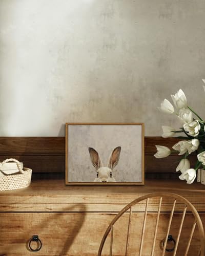 Image of KISSFOX Framed Wall Art Vintage Wall Decor Rabbit Pictures Easter Bunny Canvas Art Rustic Animal Paintings Retro Artwork For Bedroom Living Room Kitchen