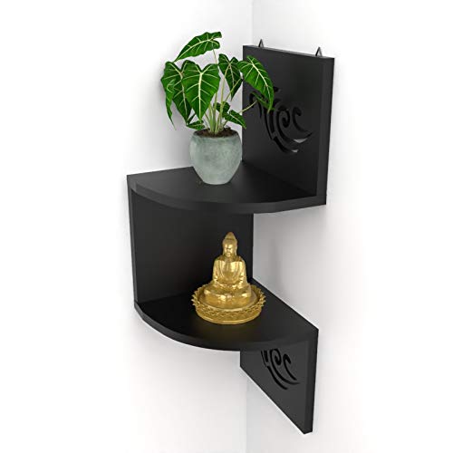 FABULO Wooden Zigzag Wall Mount Corner Shelf - Display Shelves for Wall Decoration - Storage Organizer Rack for Home, Living Room, Bed Room and Office Decor - 2 Tier, Black Finish