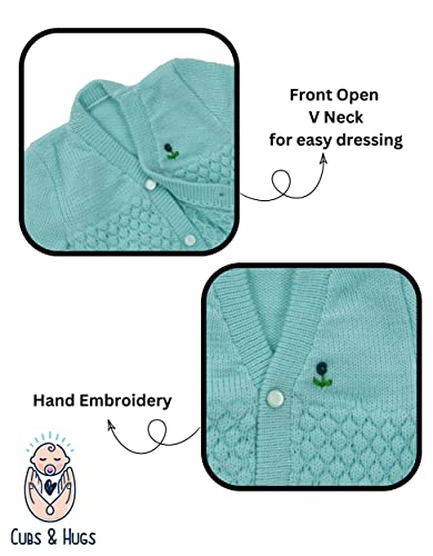 Image of CUBS & HUGS Baby Girl's Wool V-Neck Sweater (Montu Bunty Wear Turquoise, Surf 0 Months-3 Months)