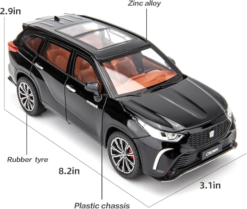 Image of 1:24 Crown Kluger SUV Model Car - Red Alloy Diecast Pull Back Toy with Sound, Light & Openable Doors - Gift for Kids Boys Girls (Black)