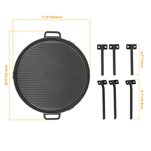 Onlyfire Chef Cast Iron Griddle, Grill Cookware For Solo Stove Bonfire 19.5" Fire Pit And Yukon Fire Pit, Portable Round Iron Pan With 3 Removable Legs For Outdoor Bbq Cooking & Camping #TOP1