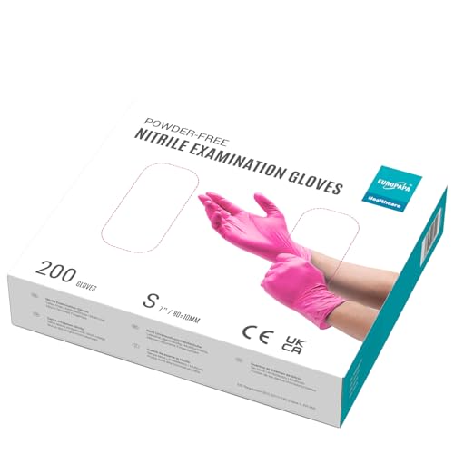 Miniatura 3 de Europapa - 200 Guantes De Nitrilo Desechables Que Cumplen Las Normas En455 Y En374, Sin Polvo Ni Látex, Guantes Desechables De Examen Disponibles En Las Tallas S, M, L Y Xl S, Rosa Roja