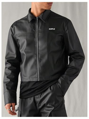 SHENHE Men's Faux Leather Jacket Zip Up Lapel Collar Cropped Motorcycle Biker Jacket4
