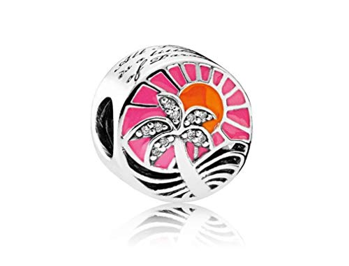Sunset Paradise Palm Tree Charm fits Pandora Moments Bracelets Women Vacation Anniversary Birthday S925