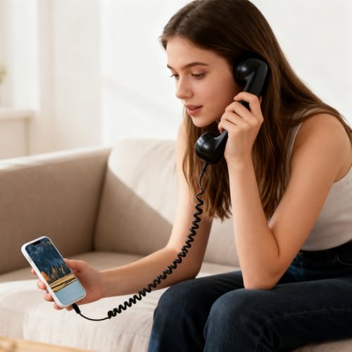 Corded Retro Handset - 3.5mm Jack Telephone for Smartphone and Computer | Plug in Desk Phone Accessory for Office Video Calls, Ergonomic Classic Handset for Everyday Communication - imagen 2