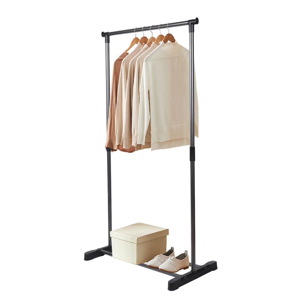 Hershii Clothes Rack Single Rod 60cm L Clothing Hanging Rail Black Garment Stand Coat Storage Organizer for Bedroom Living Room