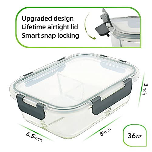 5 Pack 36Oz Bento Box Glass Meal Prep Containers 3 Compartments Glass Food Storage Containers With Lids Meal Prep Bowls Lunch Box Glass Food Prep Containers Lunch Container For Microwave Oven #TOP1