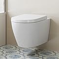 HOROW HR-TG03W Wall Hung Toilet, Wall Mounted Toilet with Soft Closing Seat, Adjustable Round Floating Toilet Bowl, Compact Rear Outlet Toilets for Modern Bathroom, Space Saving In-Wall Toilet, White