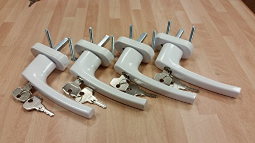 Preisvergleich Produktbild 4 x Alu Fenstergriff in Weiss mit Schloss - Stiftlänge 35mm