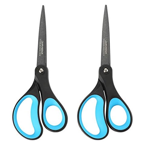 JARVISTAR Titan Antihaft Papier Schere, Ultra Scharfe Universal Scheren set für haushalts büro, Rostfreie Stahl-Klinge, Weichem Griff, 21cm, 2 Stück (Blau/Schwarz) Cover