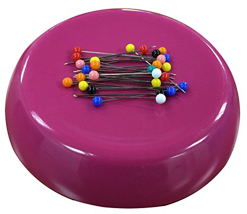 Image of Grabbit Magnetic Sewing Pincushion with 50 Plastic Head Pins - Magnet Pin Organizer for Quilting, Embroidery, Needles, Bobby Pins, & Craft Storage, Raspberry
