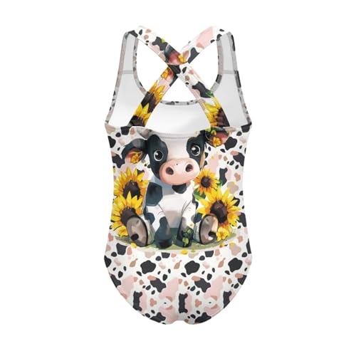 Highland Cattle One Piece Swimsuits Girls Cartoon Bathing Suit Crossback Swimsuit for Kids Hawaii Beachwear 5-142