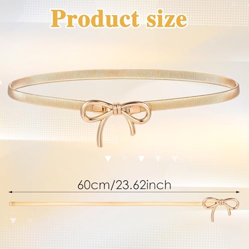 Thin Gold Belts for Women,Adjustable Bow Waist Belt Chain Stretchy Skinny Belt for Dresses Shirt Jeans2