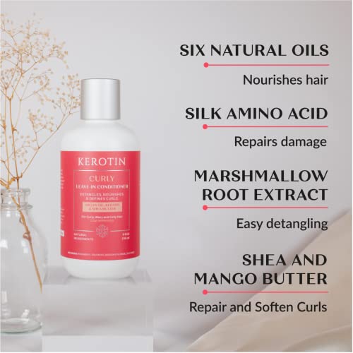 Kerotin Leave-In Conditioner - Curl And Wavy Hair - Detangler, Moisturizing And Anti-Frizz . Curly Girl Method Approved Cream With Argan Oil And Naturalbutter. Free Of Sulfate And Artificial Fragrances. #TOP3