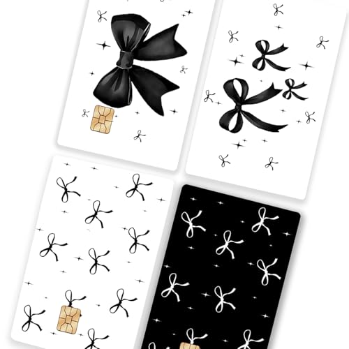 Debit Card Skin, 4PCS Black Bow Credit Card Skin Cover Set, Cute PVC Waterproof Anti-Wrinkling Bank Card Sticker, Ideal Gift for Wife Daughter Mother Friends
