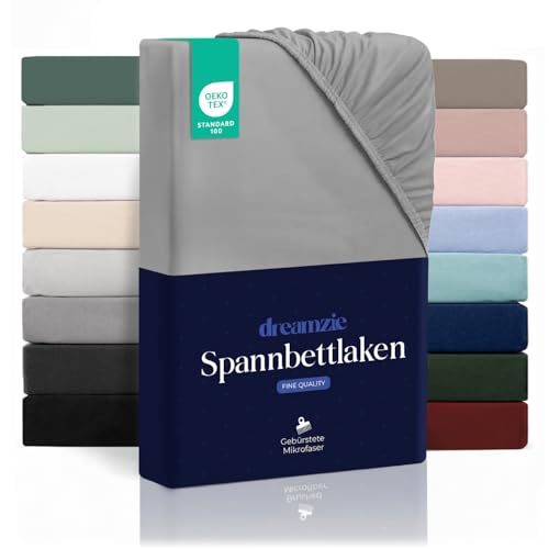 Dreamzie - Spannbettlaken 200x200 | Mikrofaser Weich – Für Dicke Matratzen – Oeko-Tex | Komfort, Atmungsaktivität, Pflegeleicht – Grau