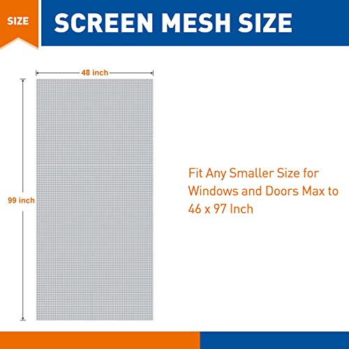 Magzo Window Screen Replacement, 48"W X 99"L Durable Windows Door Fiberglass Screen Mesh Diy Adjustable Screen Replacement For Patio Entry Porch Screen Mesh Curtain Net Grey #TOP1