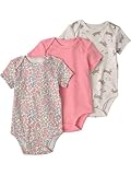 Little Planet by Carter's Girl 3-pack Short Sleeve Bodysuits made with Organic Cotton, Spring Floral, 12M
