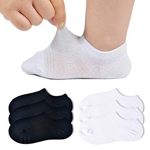 JORMATT Toddler Little Girls Boys No Show Socks Cotton Anti Slip Low Cut Socks With Grips 6 Pairs