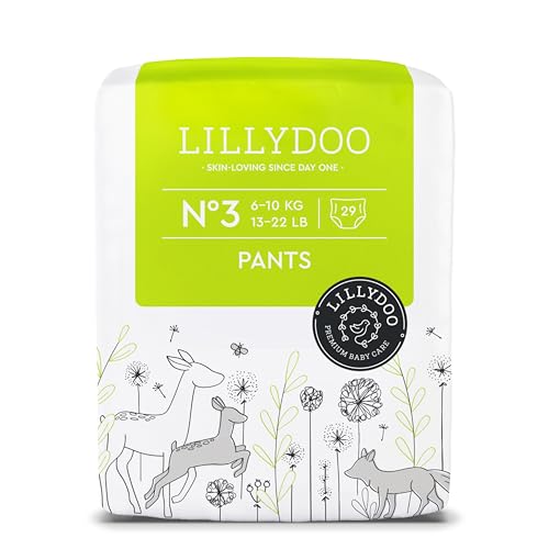 Pañales-braguita LILLYDOO - talla 3 (6+ kg), 29 unidades, protección contra fugas, delicados con la piel, suaves, sin perfumes ni lociones, dermatológicamente testados