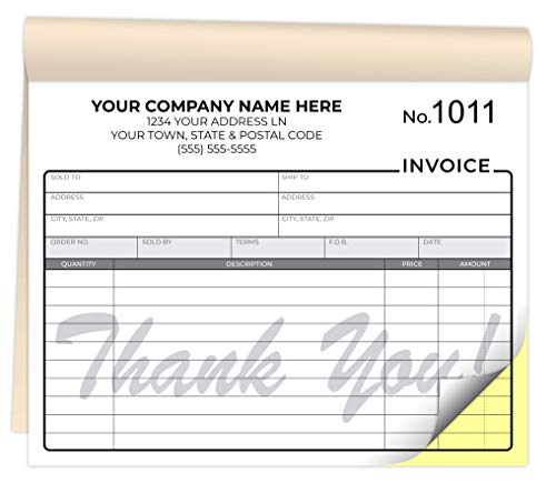 Custom Carbonless Invoice Form Books 8.5 x 7 Inches - NCR 2-Part Staple Bound Pads with Manila Cover Personalized with Company Name and Number Printed (2-Part [White Yellow], 300 Qty)