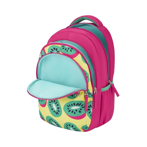 Image of Genie Fruity Kids s, 15 inch Cute, Colourful Bags for Girls, Water Resistant and Lightweight, 3 Compartment with Happy Pouch, 20 Liters, Nylon Twill, Pink School Backpack