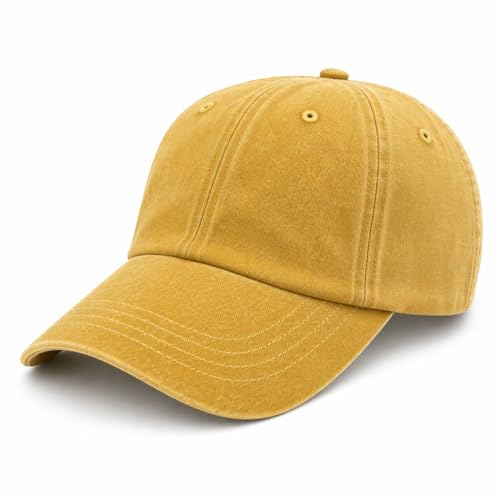 Image of GM Apparel Stonewashed Distressed Baseball Cap for Men Women Vintage Washed Cotton Adjustable Dad Hat Unisex Casual Outdoor (UK, Alpha, One Size, Mustard)