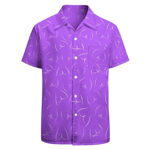 Chemise décontractée boutonnée blanc-violet en coupe ample 4XL pour homme