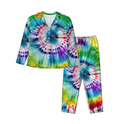 Pyjama tie-dye femme ensemble de nuit 2 pièces manches longues vêtement de nuit quotidien