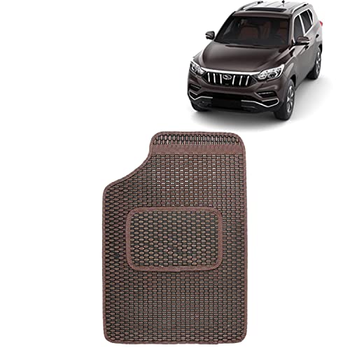 Image of Kingsway Dotted Design Car Floor Foot Mats Universal Fit for Mahindra Alturas G4, Model Year : 2018 Onwards, Water and Dustproof, Color Brown, Set of 5 Pieces