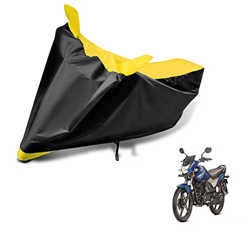 Image of Auto Hub Bike Cover Compatible with CB Shine SP with Mirror Pocket, Dustproof, Heat Resistant, Triple Stitched, CB Shine SP Bike Cover- Black, Yellow