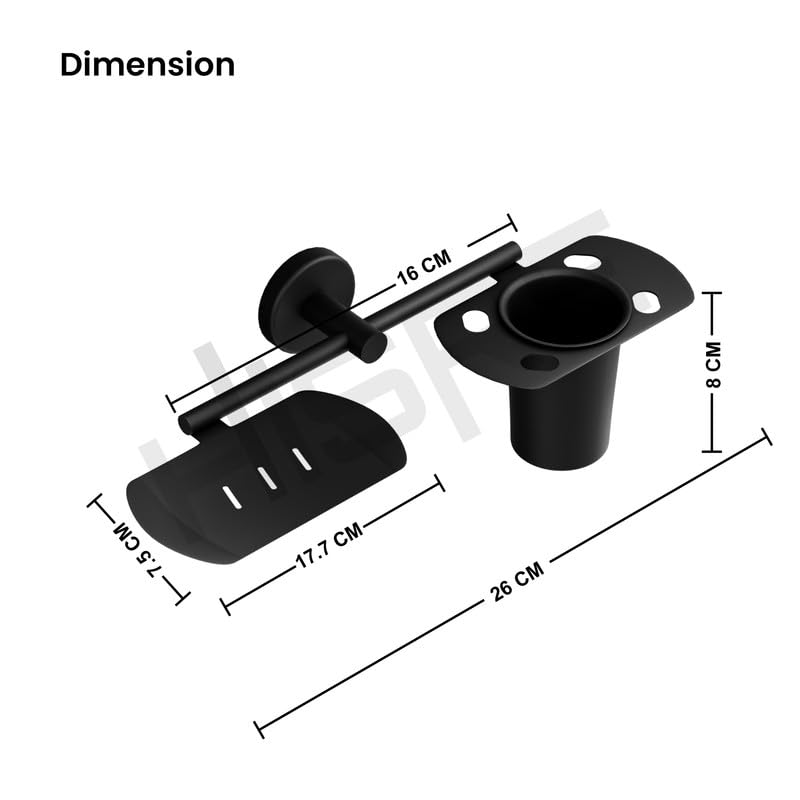 Chrome Square Bathroom Accessory Set | Wall Mounted Soap Dish & Toothbrush Holder with Tumbler | Durable Rustproof Bathroom Organizer (BLACK, 208), photo 3 of 5