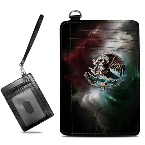 Image of Small Travel Wallets, Mexico Flag Slim Minimalist Front Pocket Wallet with Wristlet, RFID Blocking PU Leather Credit Card Holder with ID Window Change Purse for Men Women