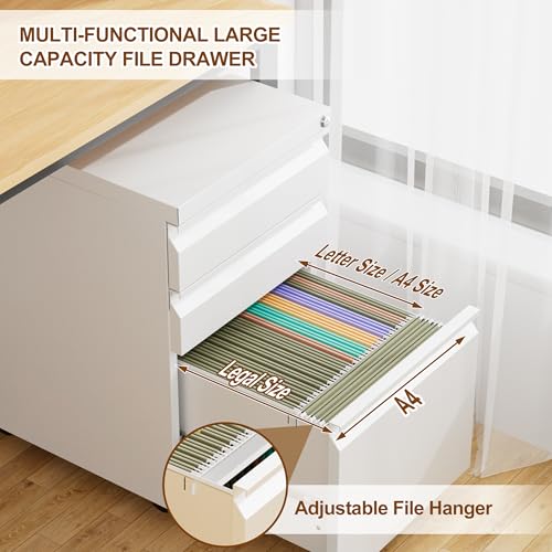 LVSTEEL Archivador Móvil con Cerradura, Cajonera, 3 Cajones, Ruedas Silenciosas, con 4 Llaves, Archivador Dbajo del Escritorio para Oficina, Completamente Ensamblado, Adecuado para A4 / Carta - imagen 7