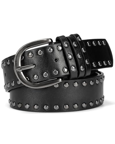 maikun Black Studded Belt for Women Punk Goth Grunge Belt for Jeans Pants Dresses Black Size S